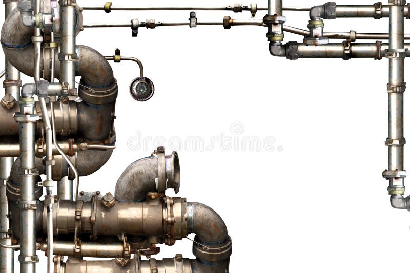 Dekoration av vintage steampunk med rör. Rörledningar och rör. olje- eller ångrörledning med rördelar och ventiler. royaltyfri bild