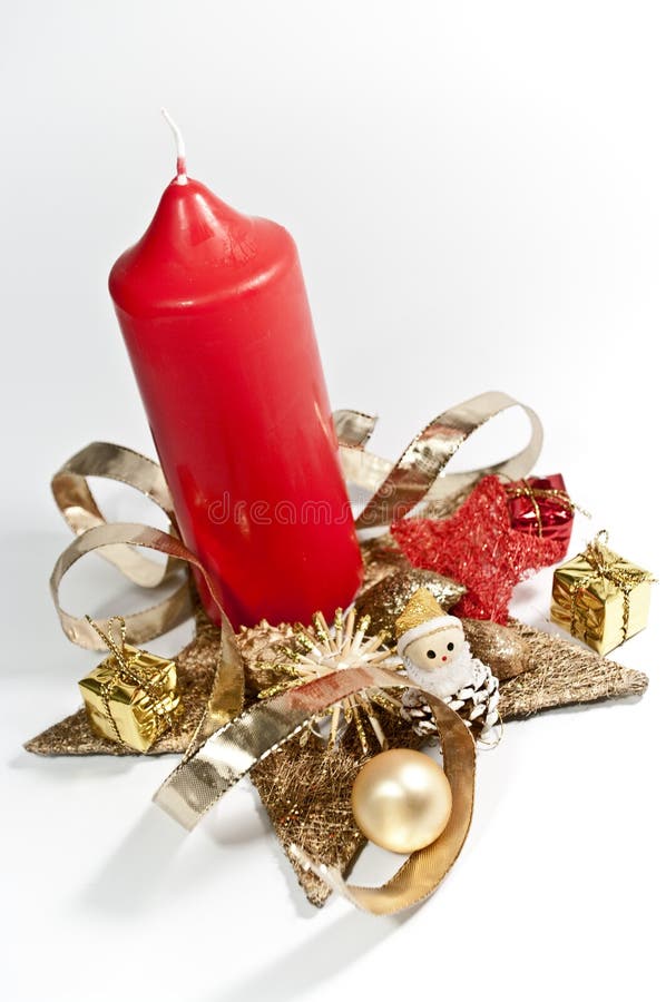 Decoration for christmas with a red candle. Decoration for christmas with a red candle