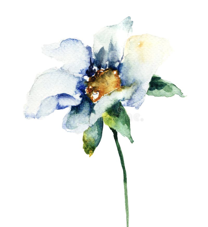 Decorative blue flower, watercolor illustration. Decorative blue flower, watercolor illustration