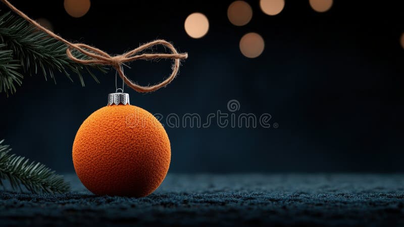 Dekorativ orange julmas-prydnadsföremål hängande från en trädgren stock illustrationer