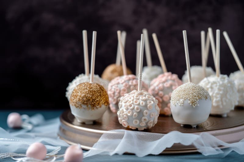Dekorative Kuchenpoppe, die auf einem flauschigen weißen Frost sitzen stock abbildung