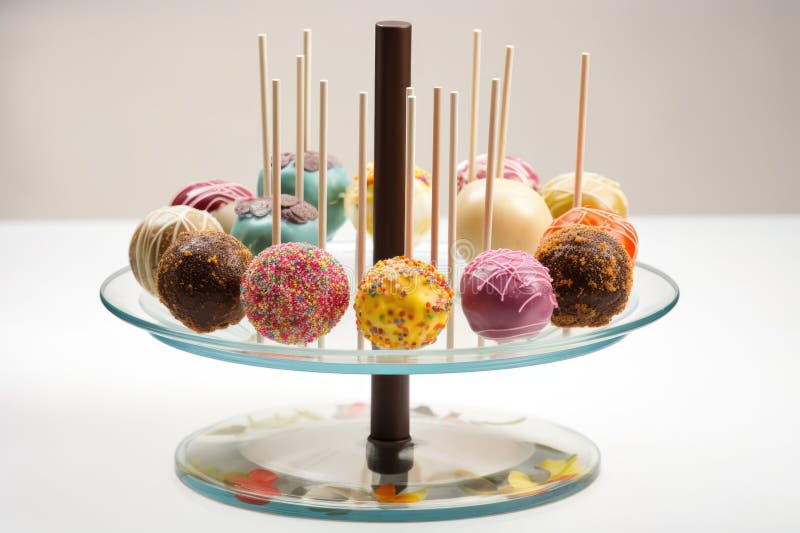Dekorativer Kuchenständer mit einer Auswahl an bunten und köstlichen Kuchenpopps lizenzfreie abbildung