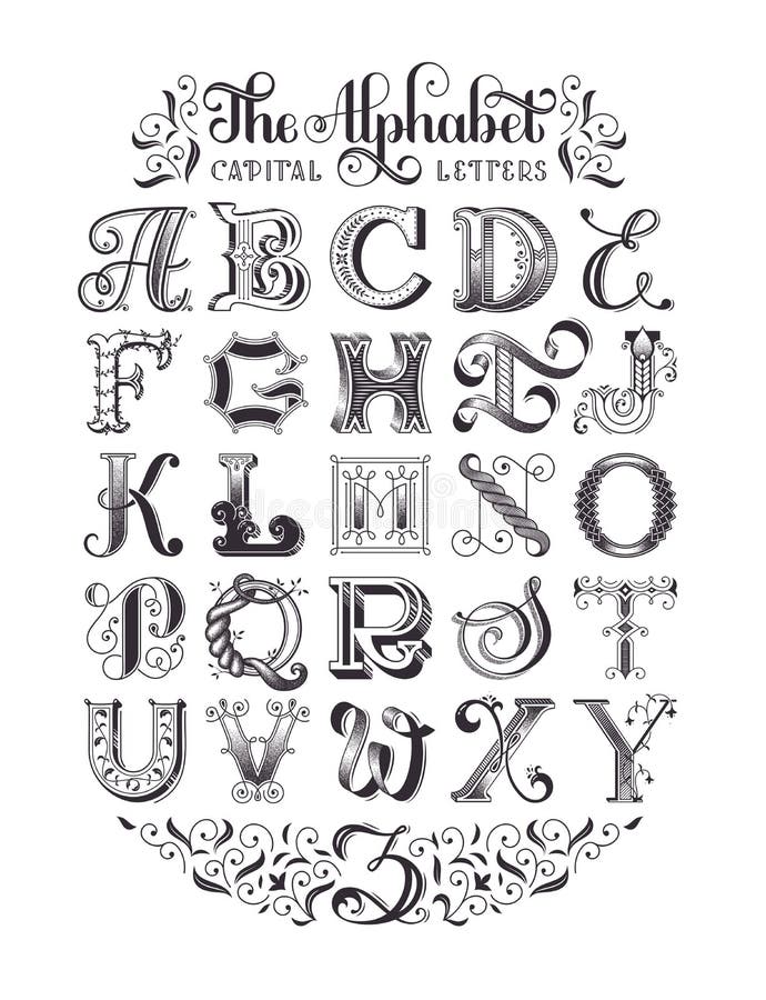 Dekoratives Alphabet des Vektors Typografisches Plakat