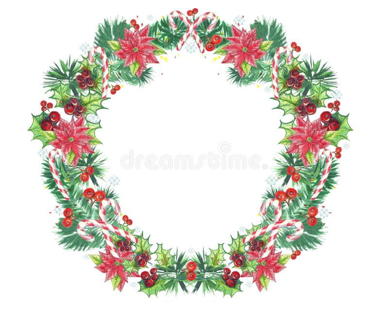 Dekoratives Bild einer Flugwesenschwalbe ein Blatt Papier in seinem Schnabel Weihnachtskranz mit Poinsettia, candi stock abbildung Dekoratives Bild einer Flugwesenschwalbe ein Blatt Papier in seinem Schnabel Weihnachtskranz mit Poinsettia, candi stock abbildung