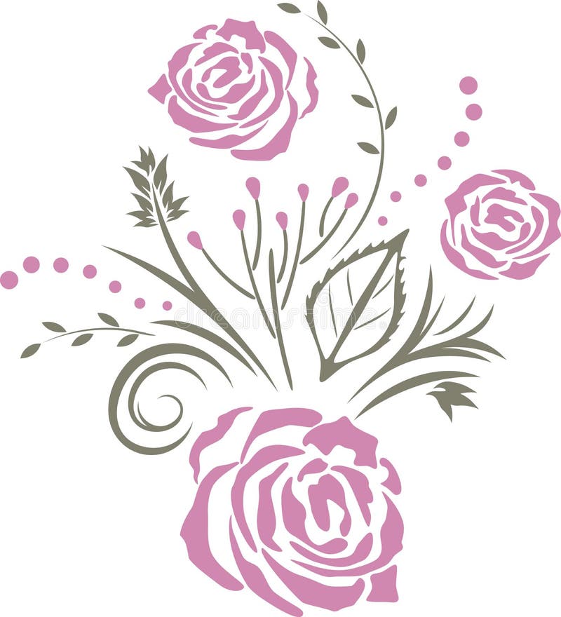 Dekoratives Element mit purpurroten stilisierten Rosen stock abbildung Dekoratives Element mit purpurroten stilisierten Rosen stock abbildung