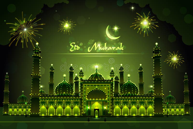 Dekorerad moské på Eid Mubarak stock illustrationer Dekorerad moské på Eid Mubarak stock illustrationer