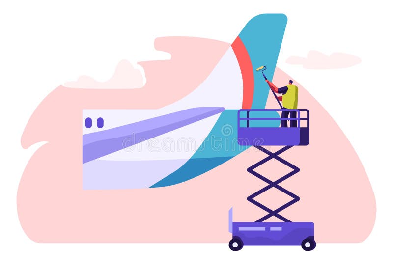 Del för svans för manpackning rengörande från nivån Tvättande flygplan för tecken med rullen och tvättmedel Ren service för flygp royaltyfri illustrationer Del för svans för manpackning rengörande från nivån Tvättande flygplan för tecken med rullen och tvättmedel Ren service för flygp royaltyfri illustrationer