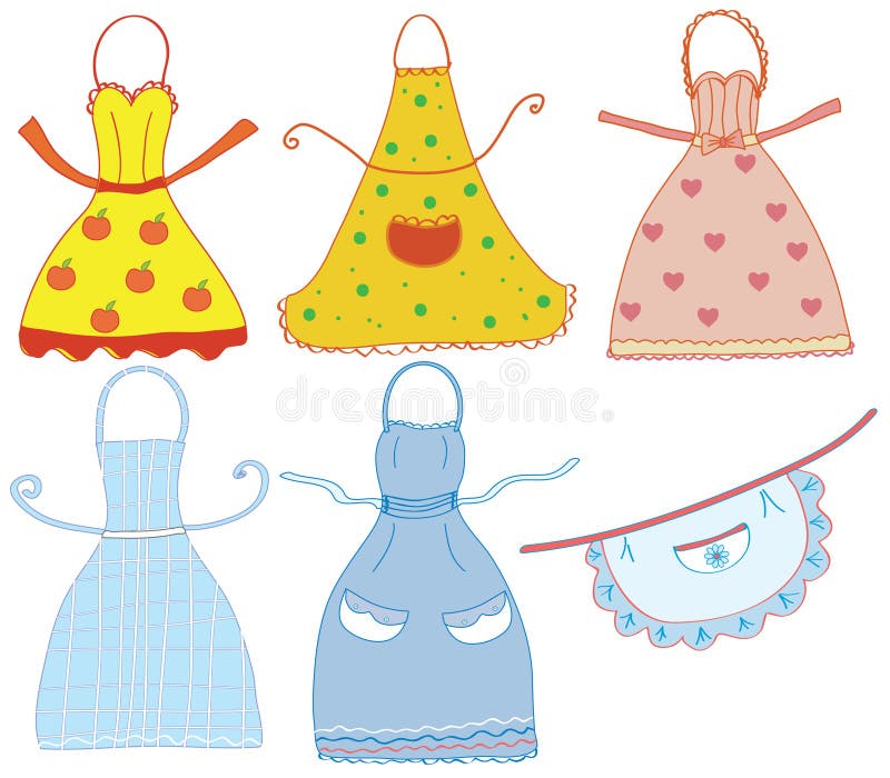 Funny bright aprons set with different patterns. Funny bright aprons set with different patterns