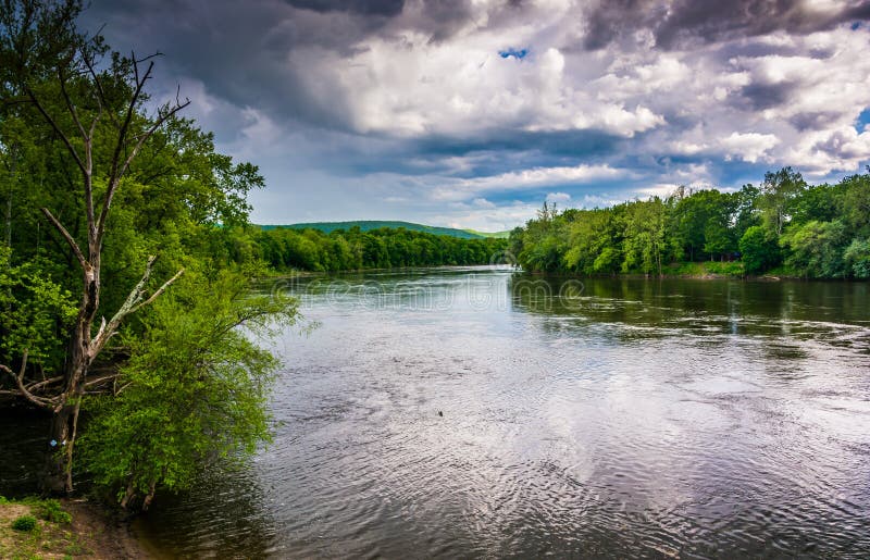 The Delaware River Seen from a Bridge in Belvidere, New Jersey. Stock