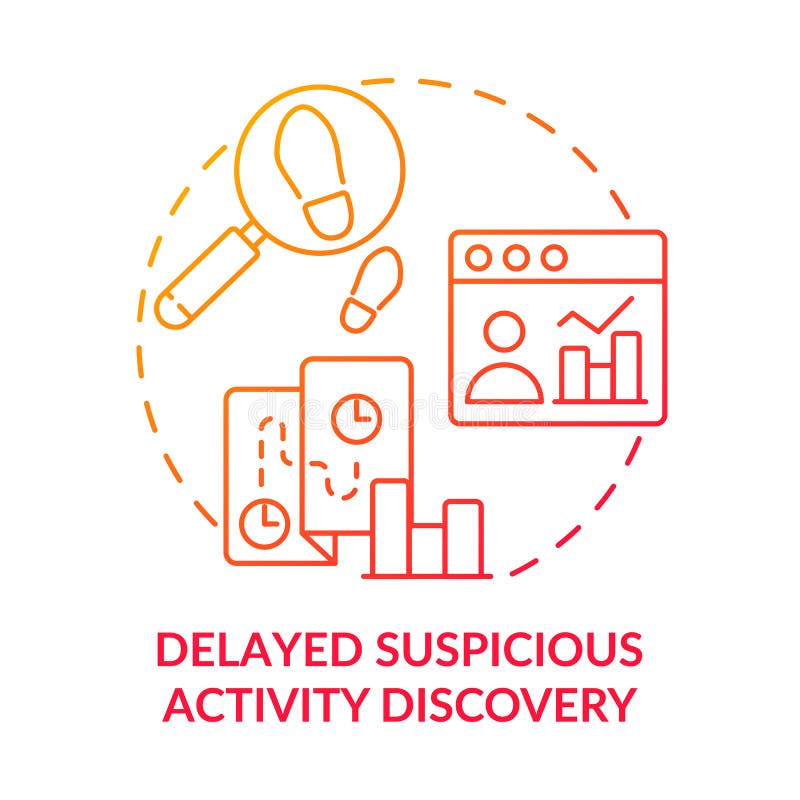 Delayed Suspicious Activity Discovery Red Gradient Concept Icon Stock