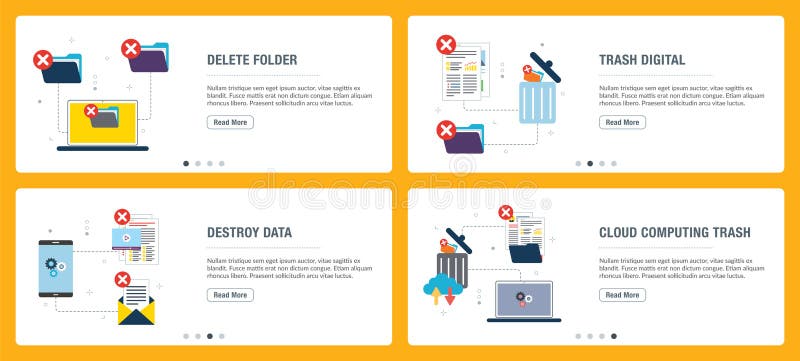 Delete folder, destroy data and trash digital stock illustration