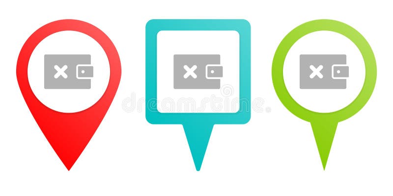 Delete, money, wallet. Multicolor pin vector icon, diferent type map and navigation point stock illustration