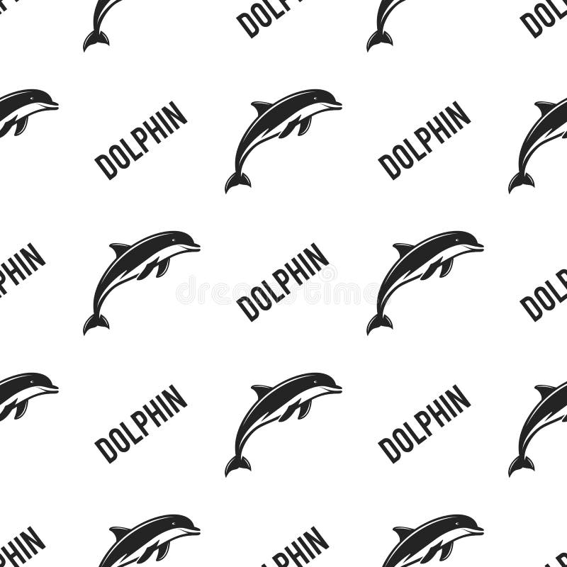Delfin bezszwowy z typografia znakiem Dzikie zwierzę tapeta Akcyjny wektoru wzór odizolowywający na białym tle retro ilustracji Delfin bezszwowy z typografia znakiem Dzikie zwierzę tapeta Akcyjny wektoru wzór odizolowywający na białym tle retro ilustracji