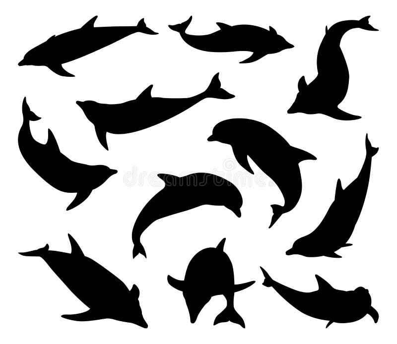 Delfin sylwetki ustawiać royalty ilustracja Delfin sylwetki ustawiać royalty ilustracja