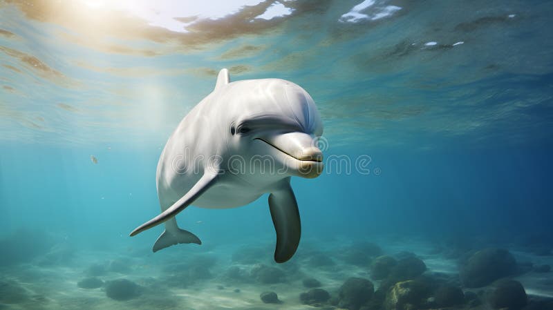 Delfin unter Wasser auf blauem Meeresgrund lizenzfreie abbildung