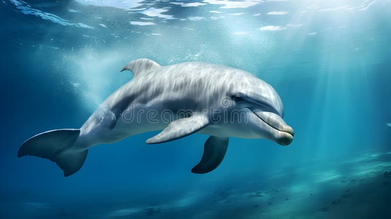 Delfin unter Wasser auf blauem Meeresgrund vektor abbildung