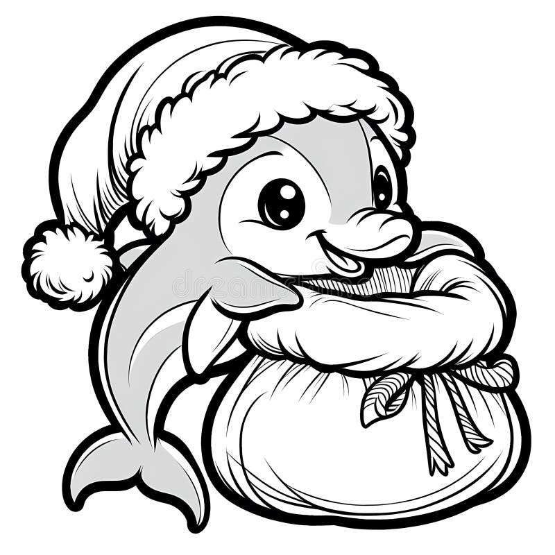 Delfiner som söker sig in i santas skattesack. vektor illustrationer