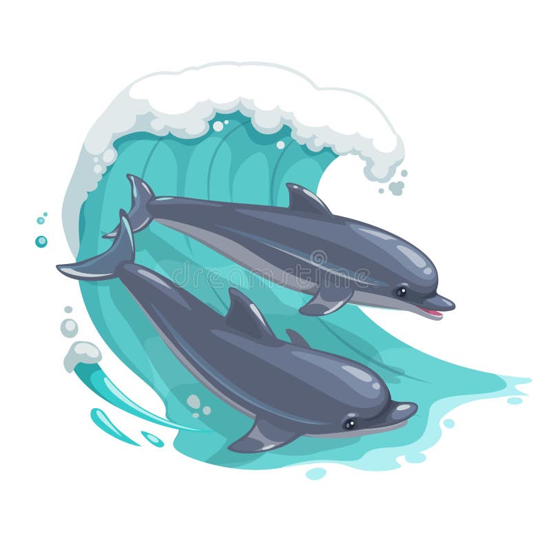 Delfines De Dibujos Animados En El Mar Criaturas De Vectores Oceanicos Ilustracion Del Vector Ilustracion De Delfines Oceanicos
