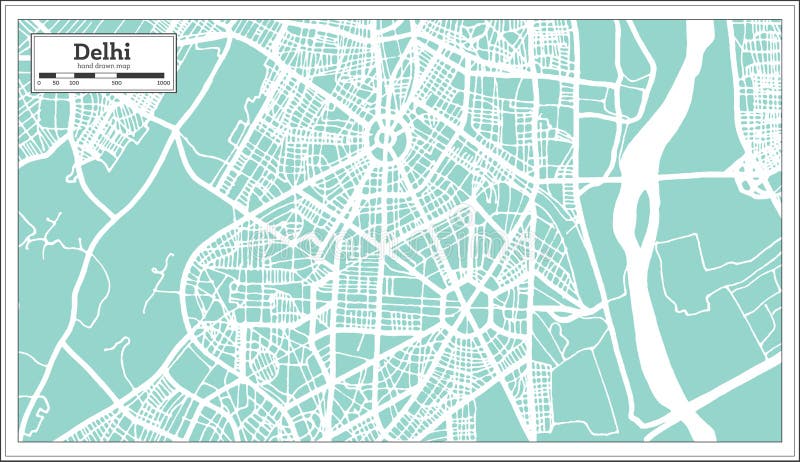 Delhi India City Map in Retro Style. Outline Map. royalty free illustration