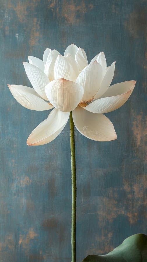Delicada flor de loto blanco sobre fondo dorado azul vintage fondo vertical de fondo de pared de lujo de fondo de boda belleza fotografía de archivo