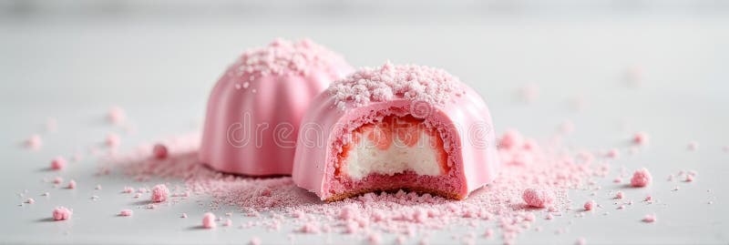 Delicata fragola di fragole rosa di mousse dessert con riempimento di crema fotografie stock