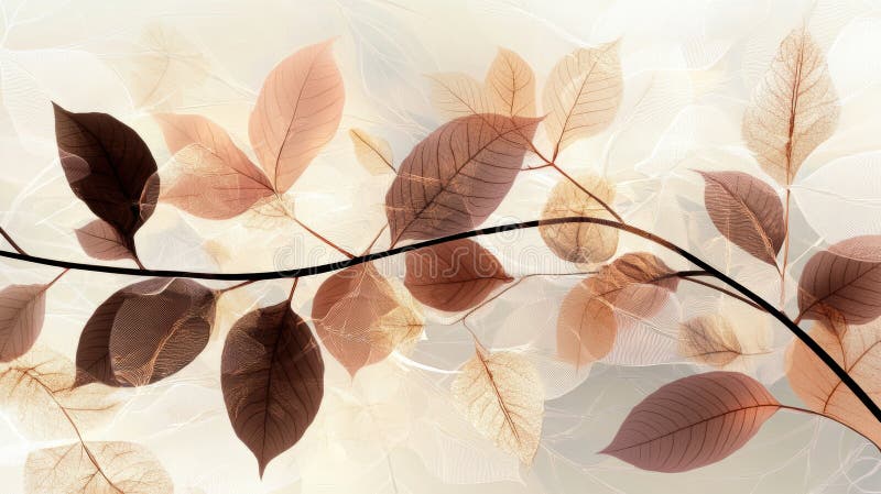 Delicate abstract leaf patterns in muted latte shades create serene and elegant composition, blending soft tones and intricate royalty free illustration
