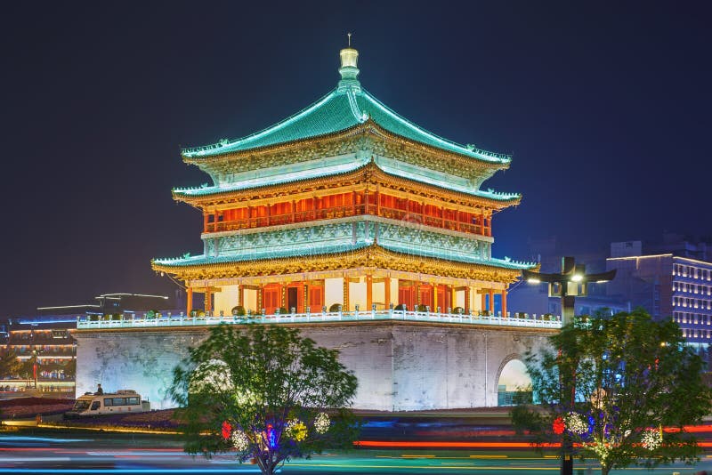 The delicate bell tower at night