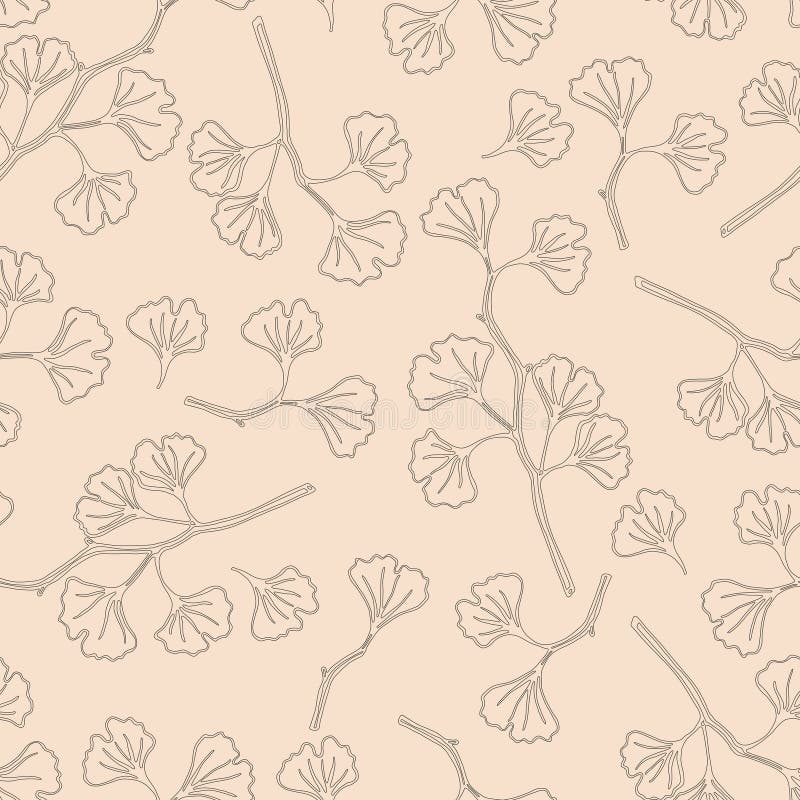 Seamless vector pattern. Delicate branches of Ginkgo with leaves. Handmade black and white pattern on a vintage pink backgr vector illustration