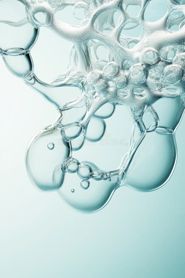 Delicate bubbles rise and cluster in a serene liquid, capturing soft reflections of light and creating an abstract and calming visual composition. AI generated