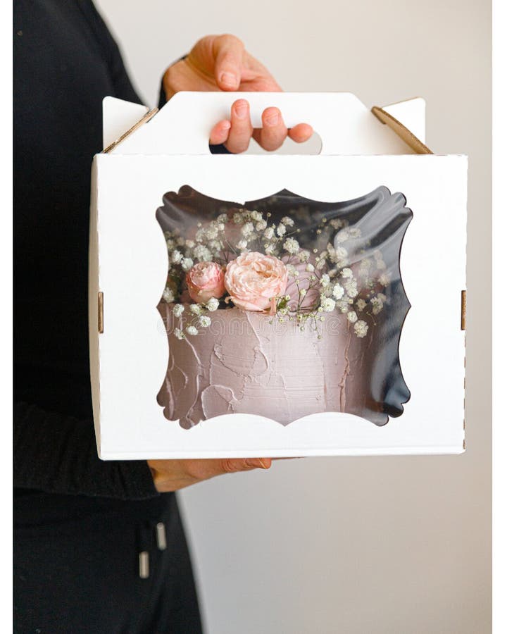 Delicate Cake Decorated with Flowers in a White Box Stock Image Image