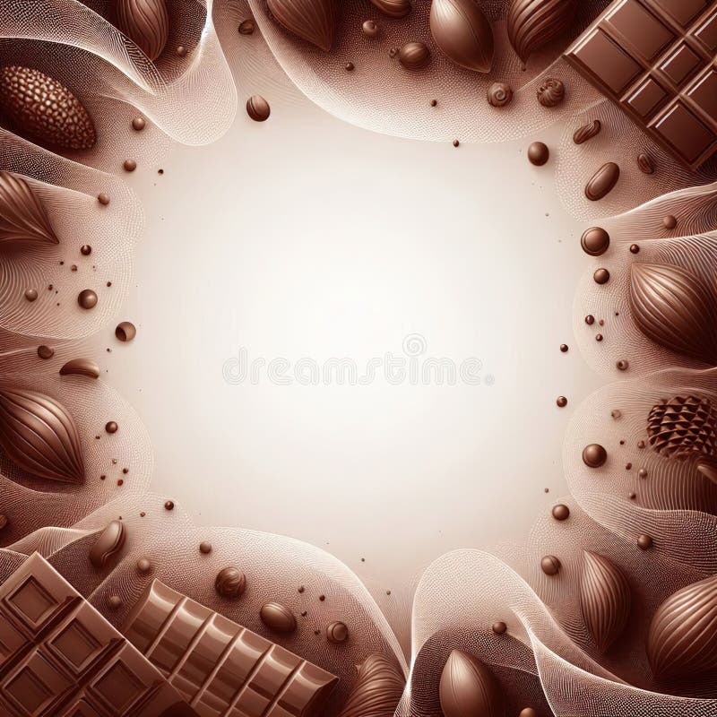 Delicate chocolate background. empty space. Cocoa beans for graphic design. Abstract background with aura, soft overlay.
