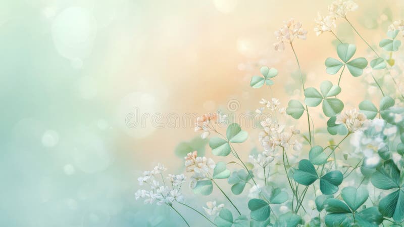 Delicate Clover Blossoms And Soft Pastel Background vector illustration