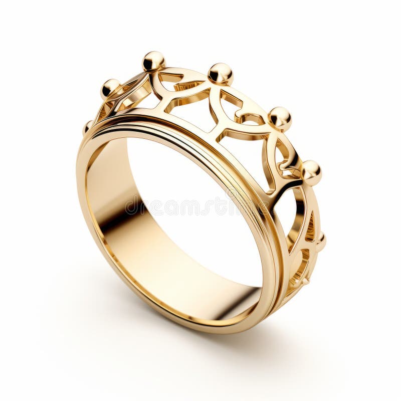Delicate Crown Gold Ring Intricate Cutouts, Troubadour Style Stock