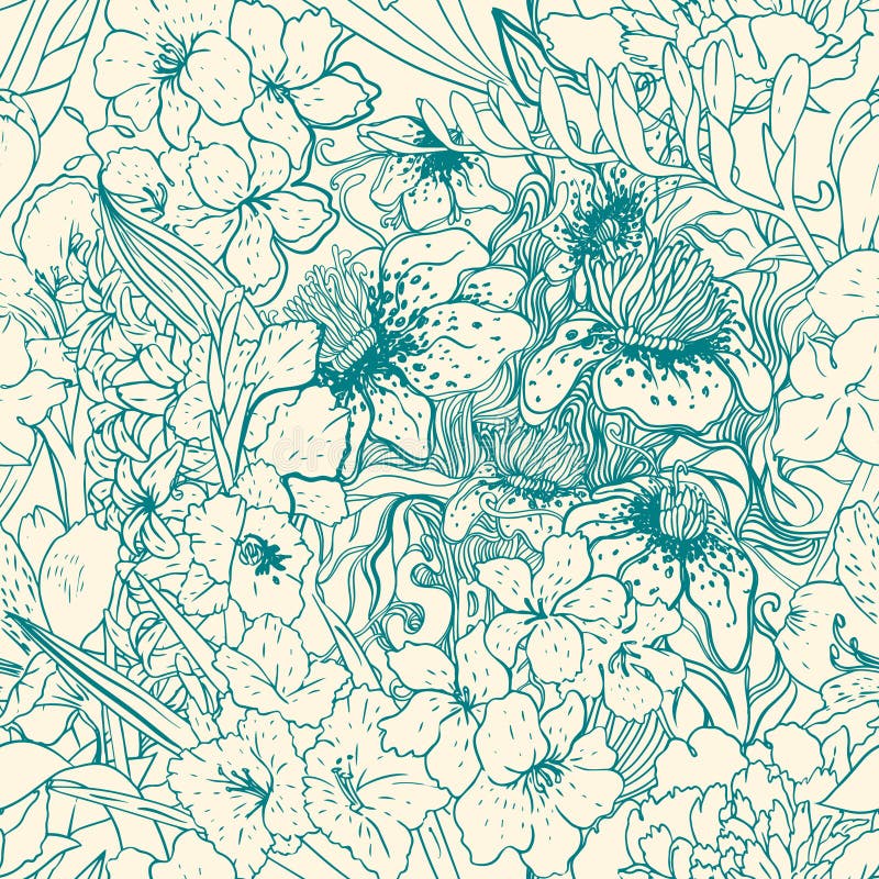 Delicate Floral Seamless Pattern Stock Illustration Illustration of beauty, botanical 30802743