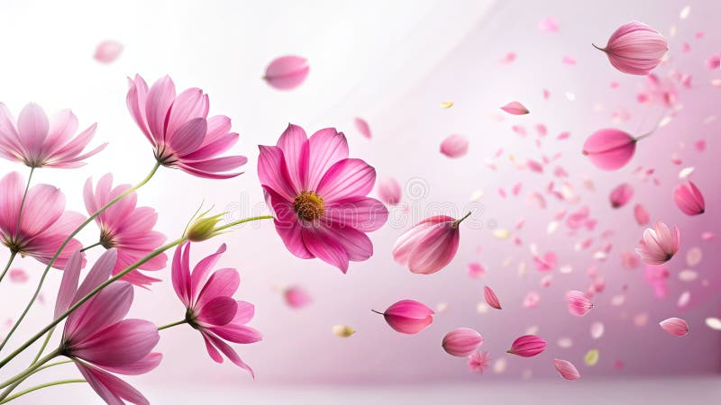 Delicate flori roz dansând în briză O simfonie siluetă a frumuseții de primăvară captată în floral artistic stock illustration