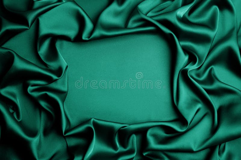 Delicate Green Silk Fabric As Background, Top View. Space for Text
