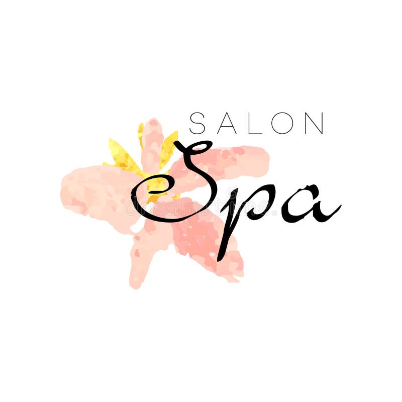 Delicate logo design for spa with abstract pink flower. Textured feminine label with gentle colors. Healthcare and vector illustration Delicate logo design for spa with abstract pink flower. Textured feminine label with gentle colors. Healthcare and vector illustration