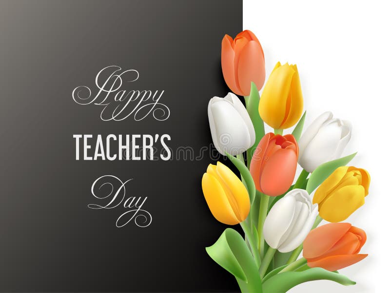 Teacher`s day horizontal card with tulips