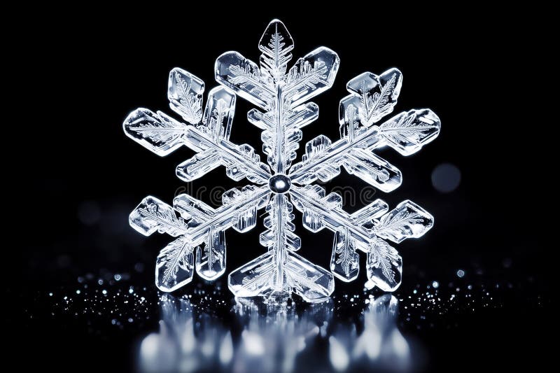 Delicate patterns of a unique snowflake shimmer softly, showcasing nature's artistry in exquisite detail stock photos