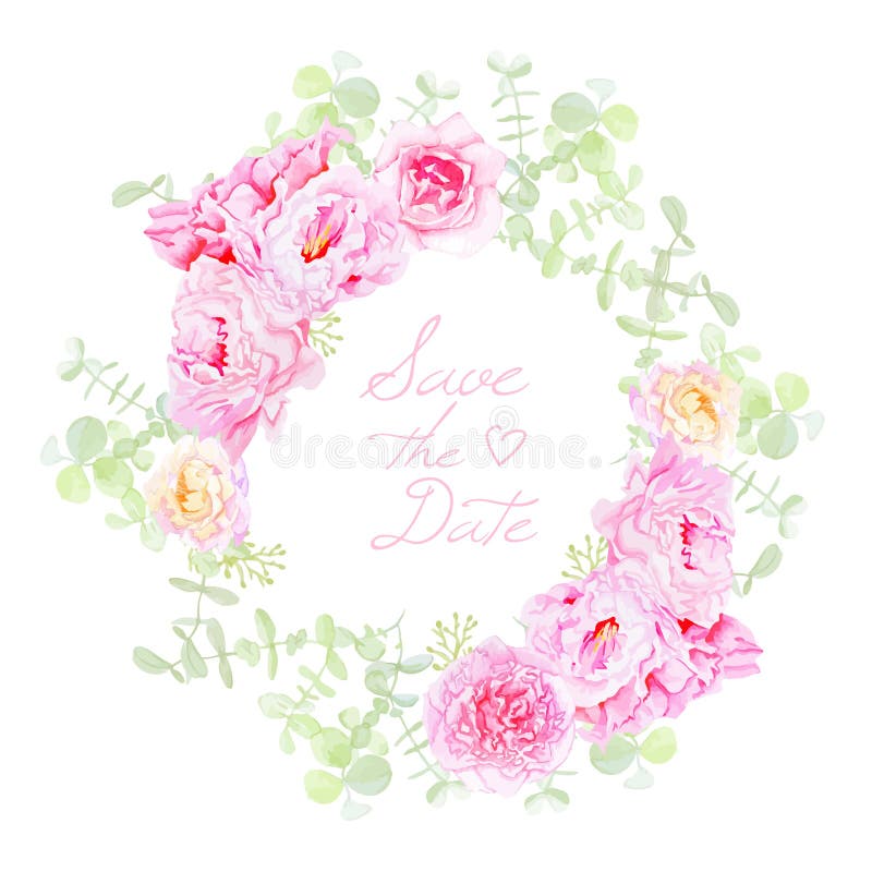 Delicate peonies wreath round vector frame vector illustration Delicate peonies wreath round vector frame vector illustration