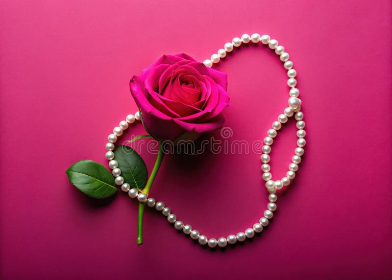 Delicate Pink Rose and Pearl Silhouette Flat Lay Elegant Design for Website Blog or Marketing Materials A Romantic stock illustration