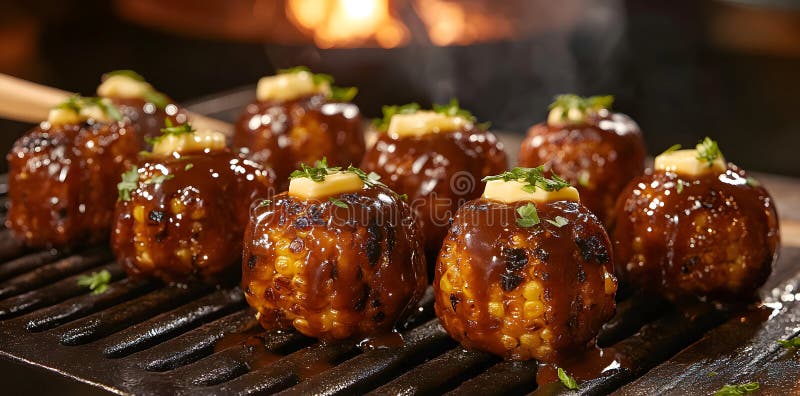 Deliziose polpette alla griglia con glassa barbecue illustrazione vettoriale