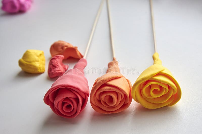 Delicate Roses Made of Super Light Airy Colored Plasticine Stock Image Image of child