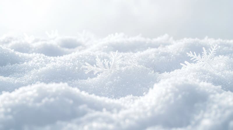 Delicate Snowflake Resting on White Snow. A single delicate snowflake resting on a bed of pristine white snow. Generative AI