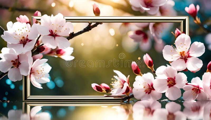 Delicate spring frame of sakura flowers on an elegant background with bokeh, spring sakura banner royalty free illustration