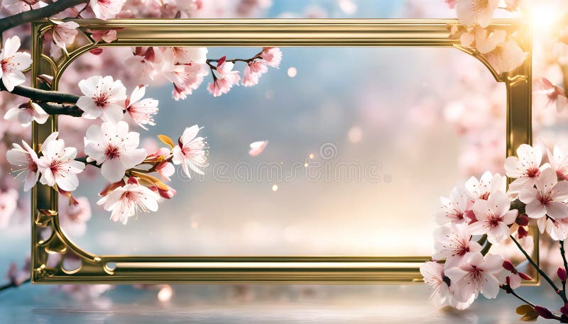 Delicate spring frame of sakura flowers on an elegant background with bokeh, spring sakura banner vector illustration