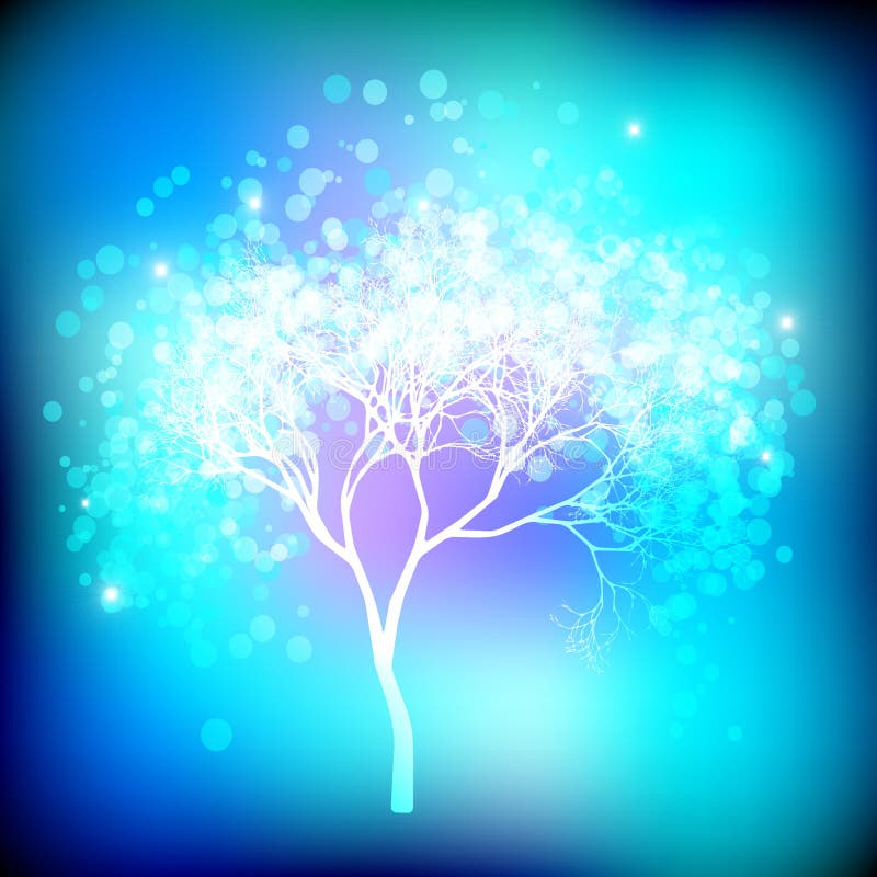 Delicate Vector Blue Blooming Tree stock illustration