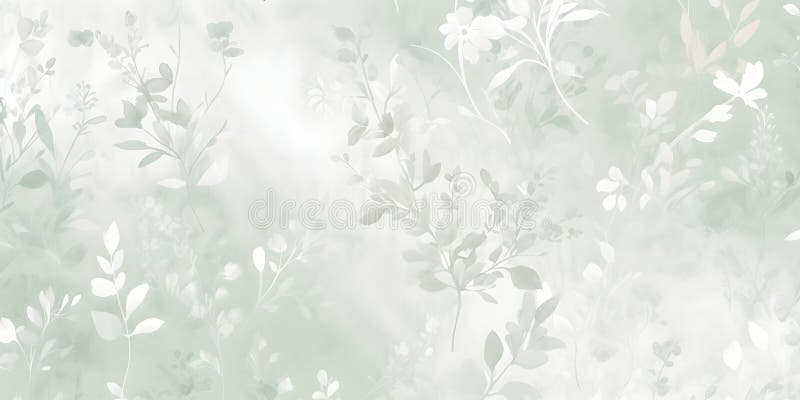 Delicate watercolor botanical digital paper floral background in soft basic  pastel green tones. Neutral elegant pattern of green watercolor leaves on  white paper. Stock Illustration