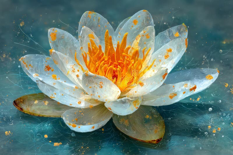 A delicate white lotus artwork with soft petals against a light gray background, featuring intricate line work and royalty free stock photos