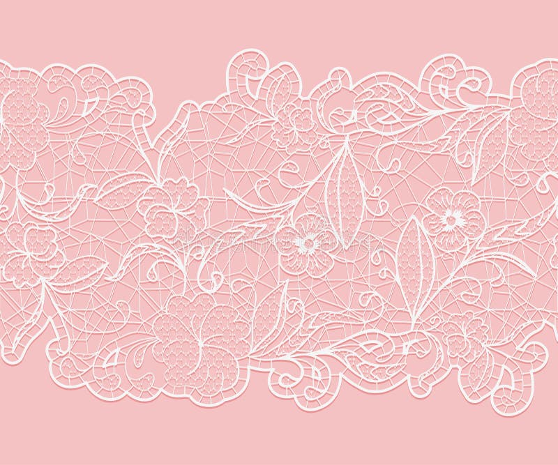 Delicate White Seamless Lace Ribbon on a Pink Background. Stock Vector ...